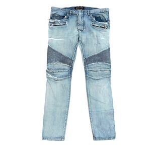 Balmain Paris Men's‎ Light Wash Biker Jeans Distressed Moto Size 36 Slim